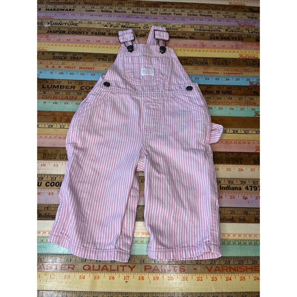 Lakin McKey Bib Overalls Girls 9mths Pink Stripe Cotton Carpenter Engineer